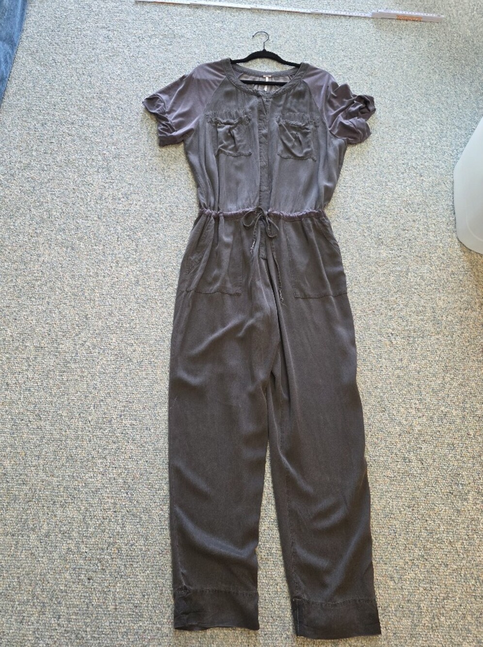 Free People Charcoal Drawstring Waist Short Sleeve Jumpsuit